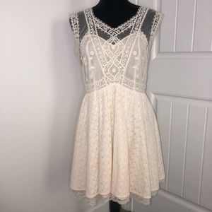 Free People Sleeveless Cream Lace Mini Dress 8